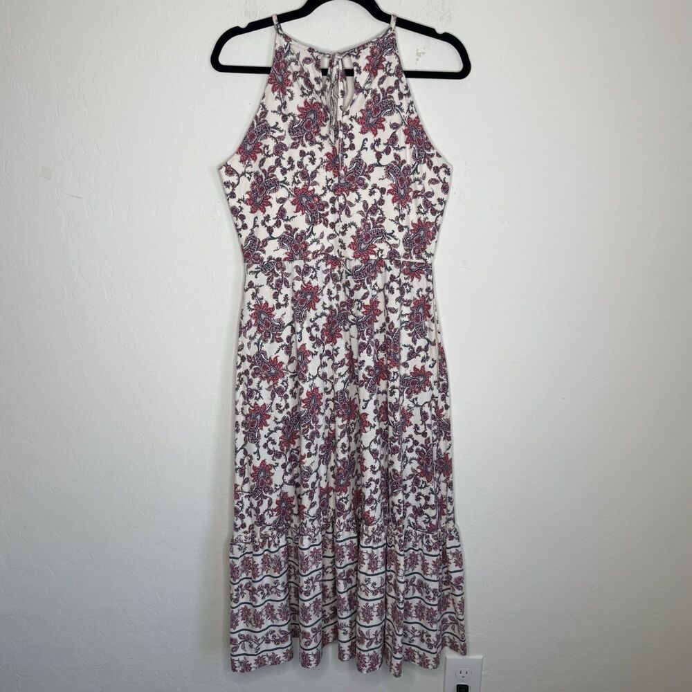 Chaps Med 100% Cotton Boho Tiered Halter Midi Dress Cottagecore Vacation Travel - Picture 9 of 14